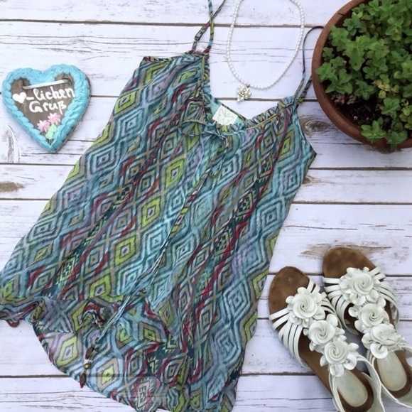 Ella Moss Aztec Print Silk Flyaway Camisole Top - Picture 1 of 8